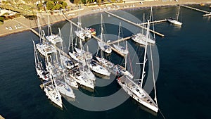 Moored And Locked Sail Boats At Sea Marina