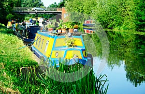 Moored narrowboats