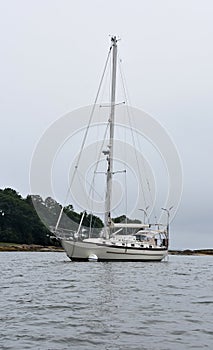 Moored Sailboat on a Gray Summer Day in Maine