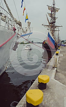 Moored sailing ships