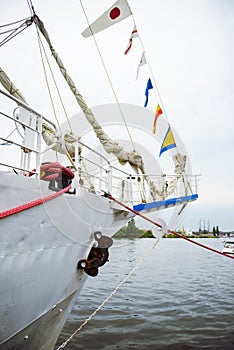 Moored sailing ships