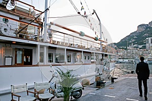 Moored two-tiers classic ship in Monaco