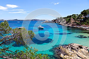 Moored Yachts in Cala Fornells, Majorca