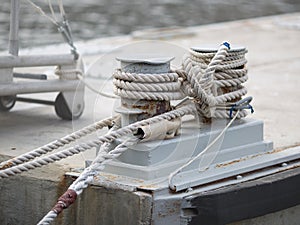 Mooring bitt wrapped rope