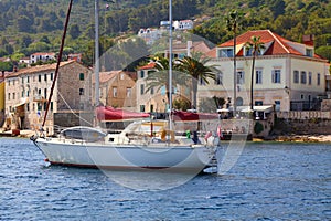 Mooring buoy sailboat in Vis, Croatia