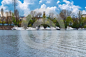 Mooring place for river pleasure boats on the Dnieper River