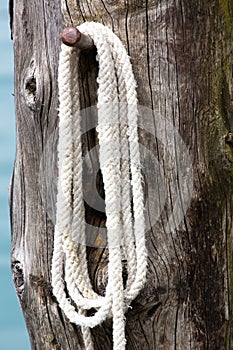 Mooring rope on a post