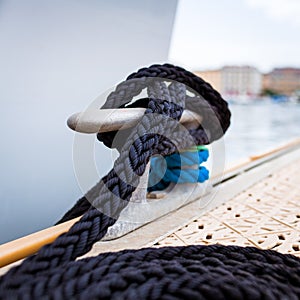 Mooring rope on ship