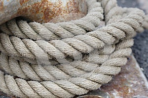 Mooring rope tied on a bitts