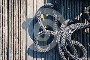 Mooring rope on a wooden deck