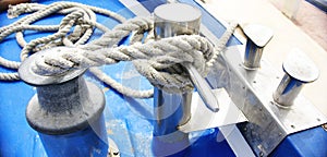 Mooring ropes and fasteners of a ferry from Orzola to La Graciosa, Canary Islands