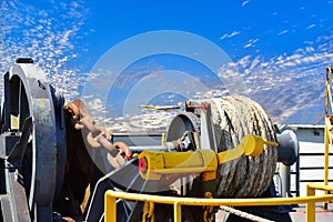 Mooring winch lass forward deck cargo ship.