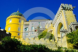 Sintra Pena National Palace Facade and Moorish Gate, Travel Lisbon, Portugal