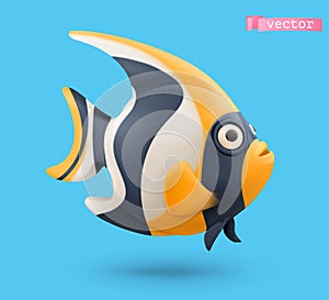 Moorish idol, angelfish 3d realistic vector icon. Funny small fish cartoon character