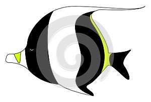 Moorish idol fish, illustration, vector