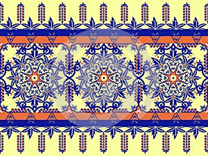 Moorish seamless pattern. Arabesque vector ornament. Ancient floor ceramic tiles. Design seamless in cream background with blue an