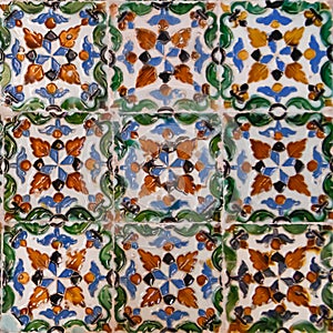 Moorish style ceramic colourful tiles with geometrical patterns from Seville