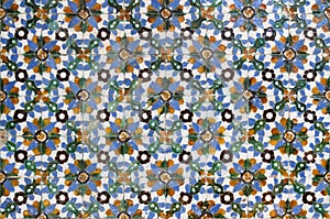 Moorish style ceramic flower tiles with geometrical patterns from Seville