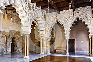 The Moorish-Taifa north side halls, Aljaferia Palace, Zaragoza, Aragon, Spain