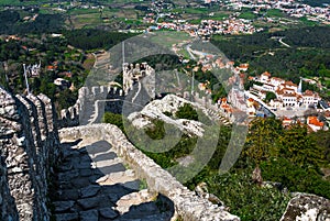 Moors Castle wall and Sintra, Portugal