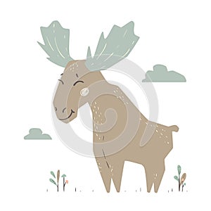 Moose baby cute print. Forest fiends. Elk.