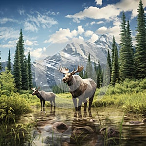 Moose in Canadian Rockies