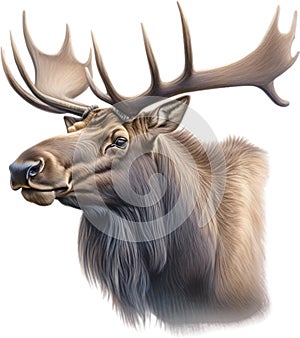 Moose, Close-up colored-pencil sketch of Elk (Moose), Alces alces. AI-Generated.