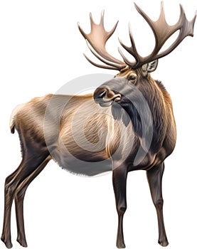 Moose, Close-up colored-pencil sketch of Elk (Moose), Alces alces. AI-Generated.