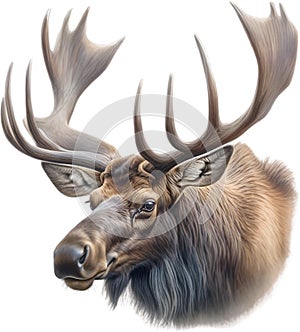 Moose, Close-up colored-pencil sketch of Elk (Moose), Alces alces. AI-Generated.