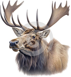 Moose, Close-up colored-pencil sketch of Elk (Moose), Alces alces. AI-Generated.