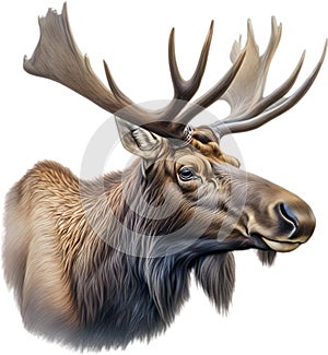 Moose, Close-up colored-pencil sketch of Elk (Moose), Alces alces. AI-Generated.