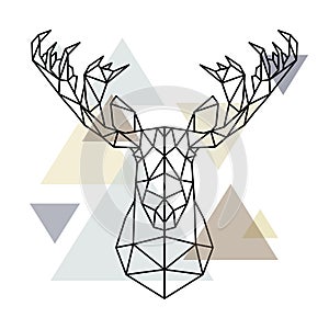 Moose head, geometric lines silhouette isolated on scandinavian background.