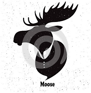 Moose head. Watercolor silhouette on white background