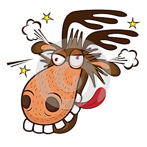 Moose On The Loose. Moose Face Picture. Cartoon Smile Deer Vector.
