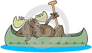 Moose paddling a canoe