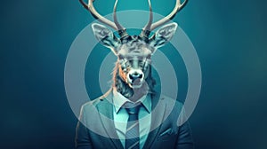 moose portrait wearing business suit on isolated background