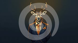The moose portrait wearing the business suit on isolated background