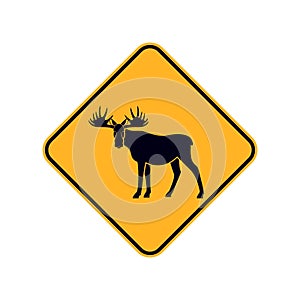Moose road sign. Isolated elk on white background