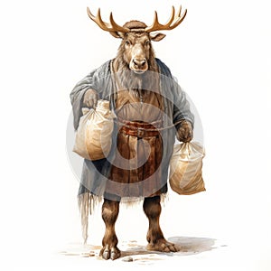 Moose In Traditional Bavarian Clothing: Character Concept Art