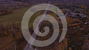 Moose-Wilson Road, Meadow and Mountains in Autumn. Wyoming, USA. Aerial View