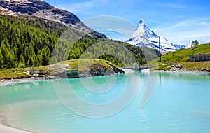 Moosjisee Lake, one of top five lakes destination around Matterhorn Peak in Zermatt, Switzerland, Europe