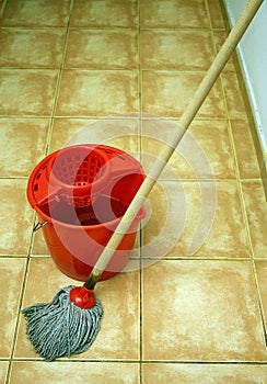 mop and bucket on the floor