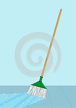 Mop cleaning a floor concept. Editable Clip Art.