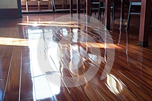 a mopped floor with a visible wet sheen