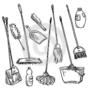Mops. Set of cleaning tools.