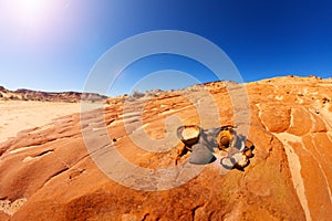 Moqui marbles -sand cemented sand by sun in desert photo