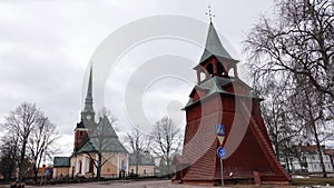 Mora Parish church and belltower in Dalarna in Sweden