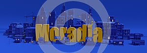 Moradia lettering, city in 3d render image