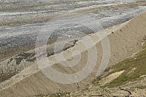 Moraine of Glacier vadret pers in the alps, Switzerland