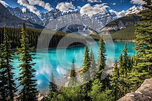 Moraine lake in Banff National Park, Canadian Rockies, Canada.